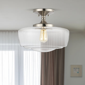 Marfa 14" Glass/Iron Farmhouse Modern LED Flush Mount